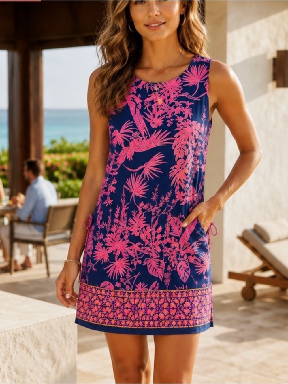 Lilly Pulitzer Donna Romper Navy & Hot Pink Floral Dress  Romper Size 2